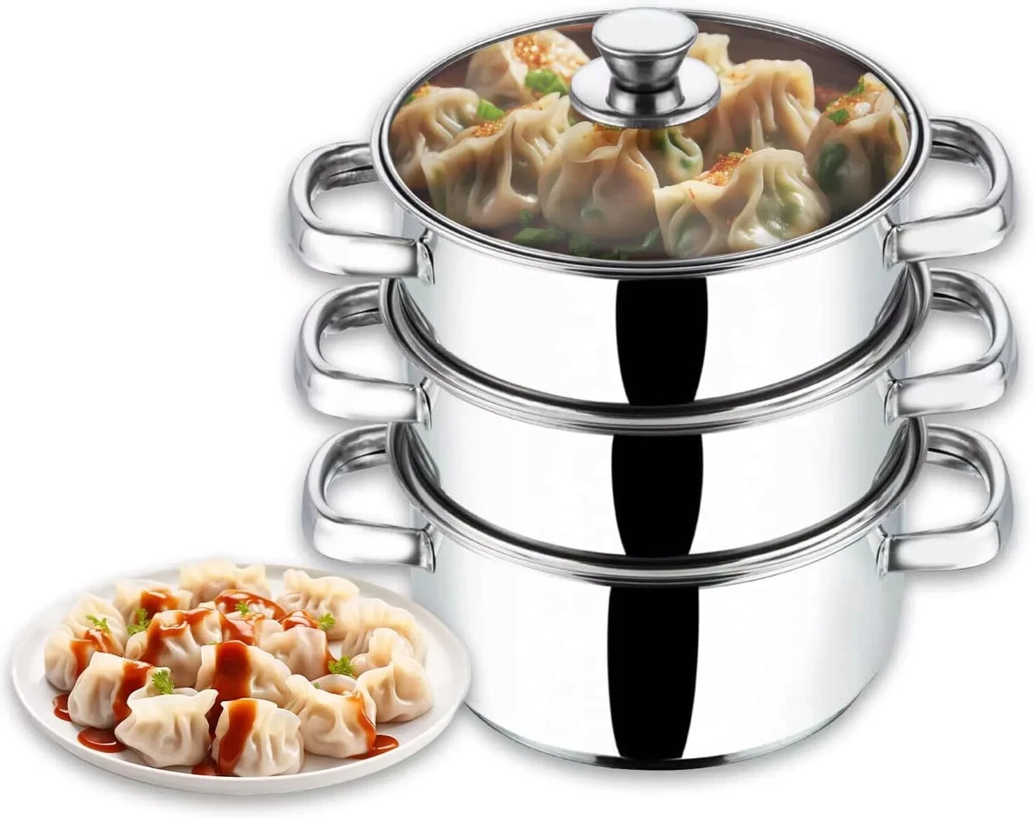 VINOD 3 Tiers Stainless Steel Steamer Glass Lid Hob Induction Kitchen 20 24 28cm
Opens in a new wind