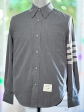 $1690 Thom Browne Grey Wool Snap Front  Shirt Jacket Size 1 Small Made In Japan
