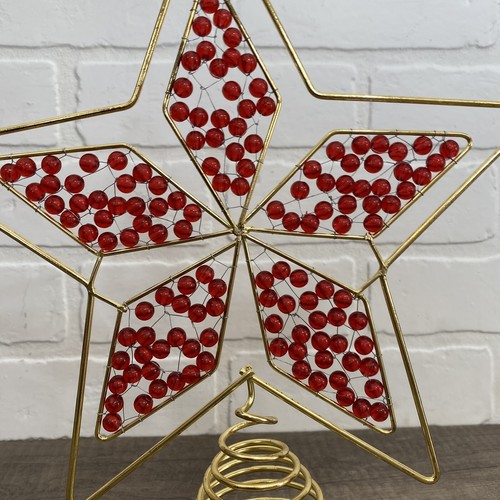 Topper albero di Natale vintage filo oro perline rosse avvolto a forma di stella - Foto 8 di 11