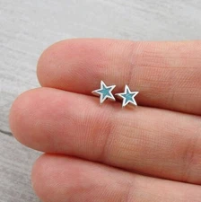 925 Sterling Silver Turquoise Star Post Earrings - Blue Star Stud Earrings NEW