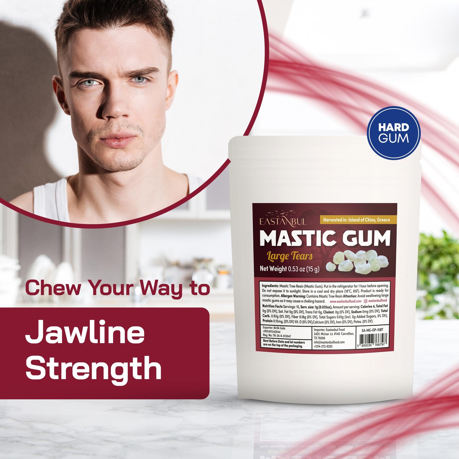 Mastic Gum Chewing Gum, 0.53oz(15g) Mastic Chewing Mewing for Jawline, Large