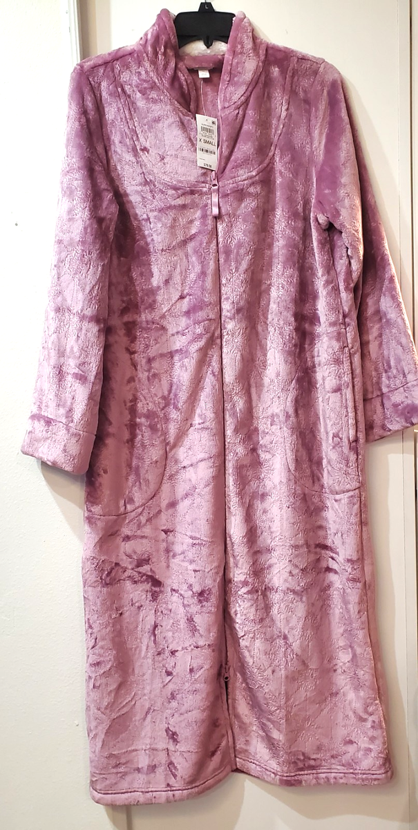 Charter Club Women's Long Snowflake Plum Embossed Zip-Front Robe