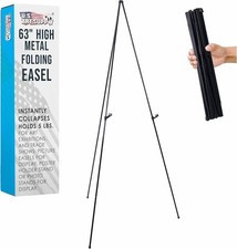 63" Steel Easy-Folding Steel Display Easel, Adjustable Holders, Portable Signs