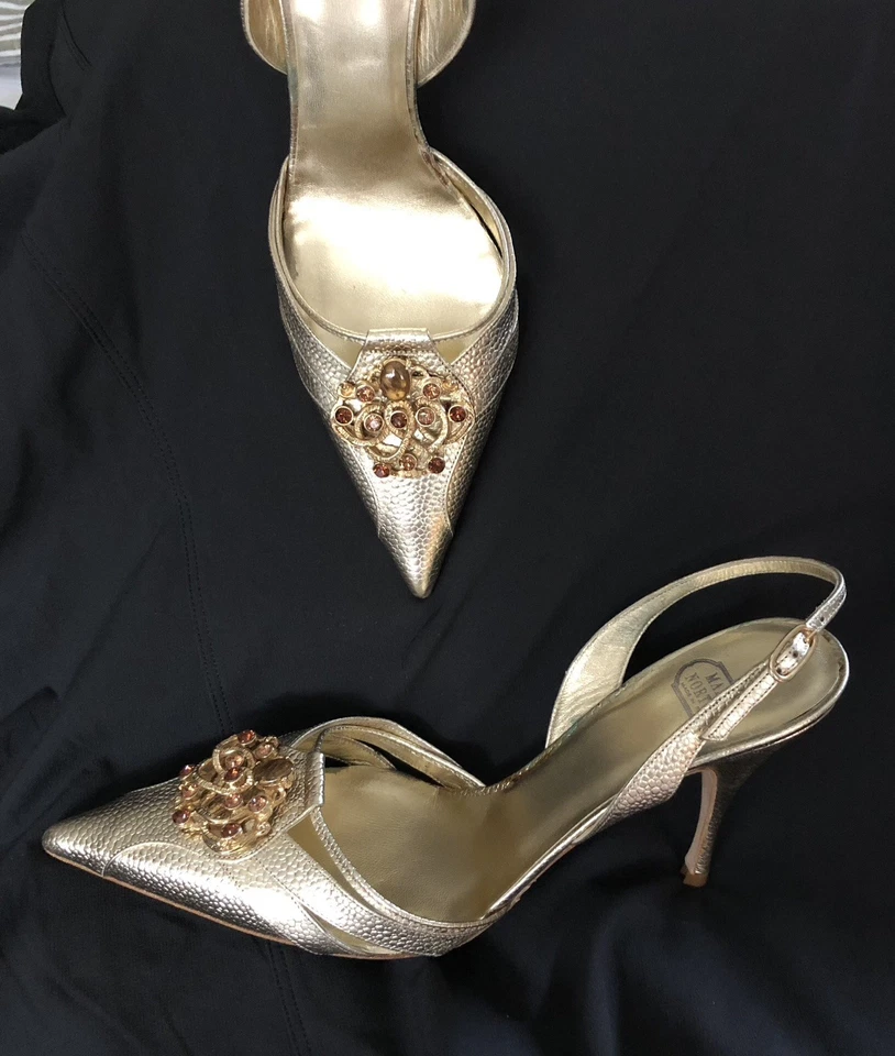 Mary Norton Gold And Rhinestone Embellished Stilettos Size 38.5 - Image 3 of 4