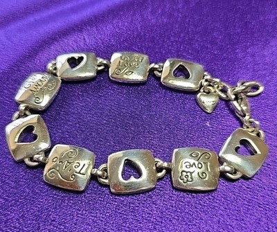 Brighton Retired Silver Love Te'Amo Amour Open Heart Link Bracelet #1264
