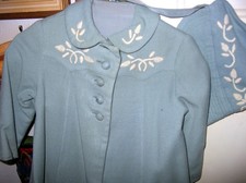 Vintage 50's Girl's/Large Doll Pale Blue Wool Coat/Hat w/ Embroidery..Size 2-3