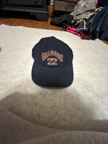 Vintage Billabong Navy Blue Snapback Hat with Orange Logo Embroidery