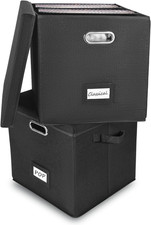 Vinyl Record Storage Box Set of 2 - Album Storage Holds 100 Single Records De