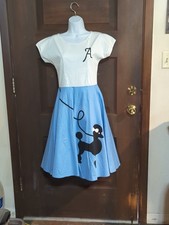 Retro Style Initial A White Blue Poodle Dress Costume Sz S