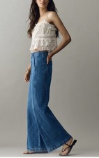 Pilcro Lex Blue Medium Wash mid Rise Wide Tapered Leg Jeans Sz 27