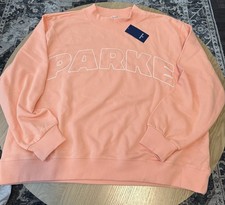 PARKE Women's Peach Logo Graphic Crewneck Pullover Fleece Cotton Sweatshirt L/XL
