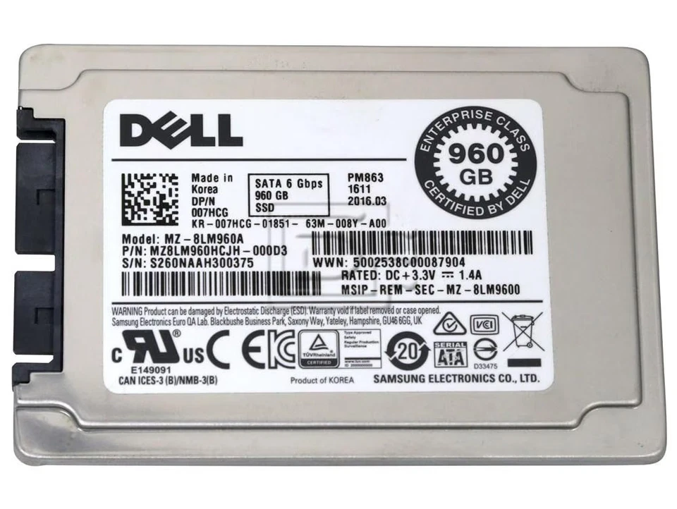 Dell 07HCG Samsung PM863 MZ-8LM960A 07HCG 1.8in Micro SATA 960GB SSD 6Gb/s uSATA - Image 2 of 4