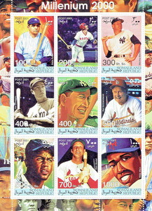 2000 Somaliland Millenium 2000 US Baseball Greats Tribute 9-Stamp Sheet *MINT*