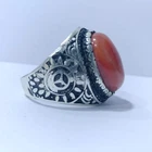 925 Sterling Silver Natural Red Yemeni Agate Ring - Size 11 US - 10g