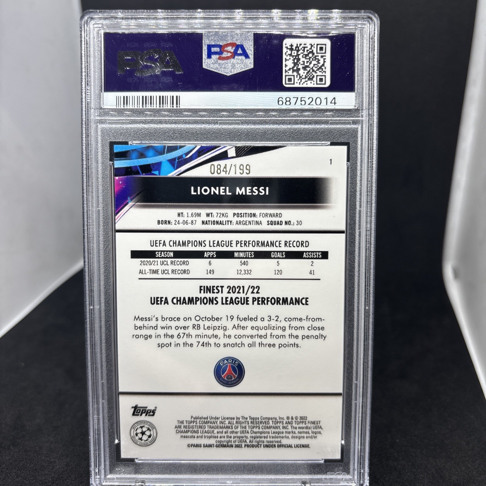Lionel Messi 2021 Topps Finest UCL #1 Ray Wave Refractor /199 PSA 9 view 5