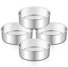 TeamFar 6 Inch Cake Pan, 4 Pcs Round Tier Pans Set 6inch, Silver