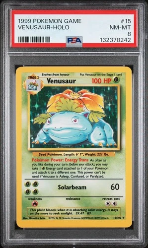 1999 POKEMON BASE SET UNLIMITED #15 VENUSAUR-HOLO PSA 8