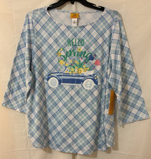 NWT Ruby Rd. Women Hello Spring Knit Top Classic Car Plaid 3/4 Sleeve Plus Sz 2X