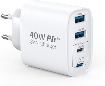 TOPADRE USB C Ladegerät, 40W 4-Port Mehrfach Stecker mit USB-C und USB-A, PD3.0