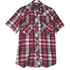 Vintage Wrangler Shirt Medium Red Plaid Western 90s Pearl Snap Cowboy Workwear