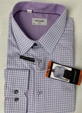 DUCHAMP Mens Slim Cotton Stretch Dress Shirt 18 XXL Purple Plaid 46 Tailored NWT