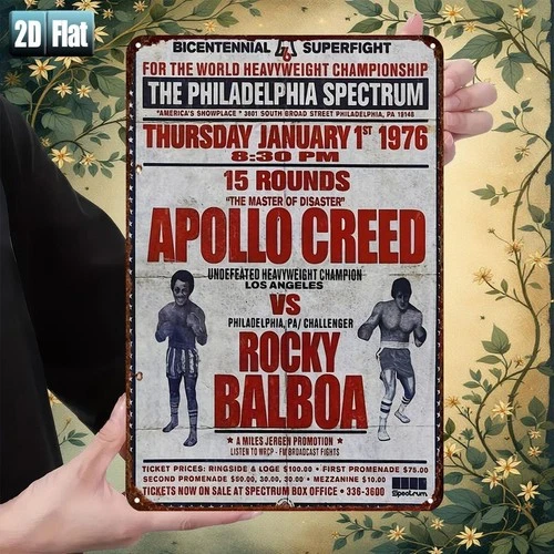 Tin Metal Signs Home Décor 8x12 Inch "Rocky vs. Apollo Creed: The Legendary Boxi