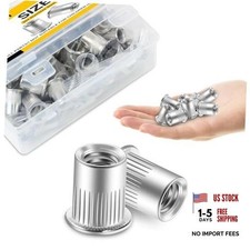 100Pcs 5/16 Nut Rivet Nuts, 304 Stainless Steel Flat Head RIV 5/16"-18 Silver