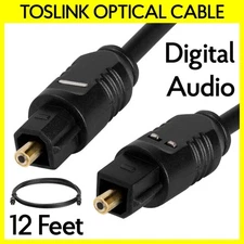 Toslink Optical Cable 12 Feet Optic Fiber Audio Cord SPDIF Male to Male Cable