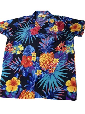 King Kamcha Men s Large Shirt Hawaiian Short Sleeve Button Up Pocket Blue Camp