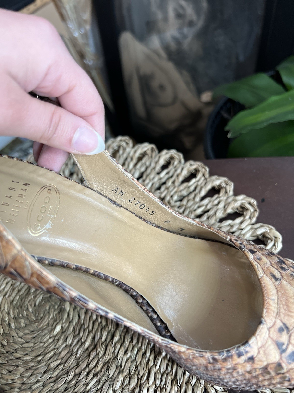 Stuart Weitzman Python embossed Peep Toe Slingbac… - image 3