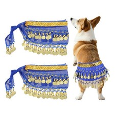 2Pcs Dog Belly Dancer Skirt Waist Chain Hip Curtain Clothes Blue