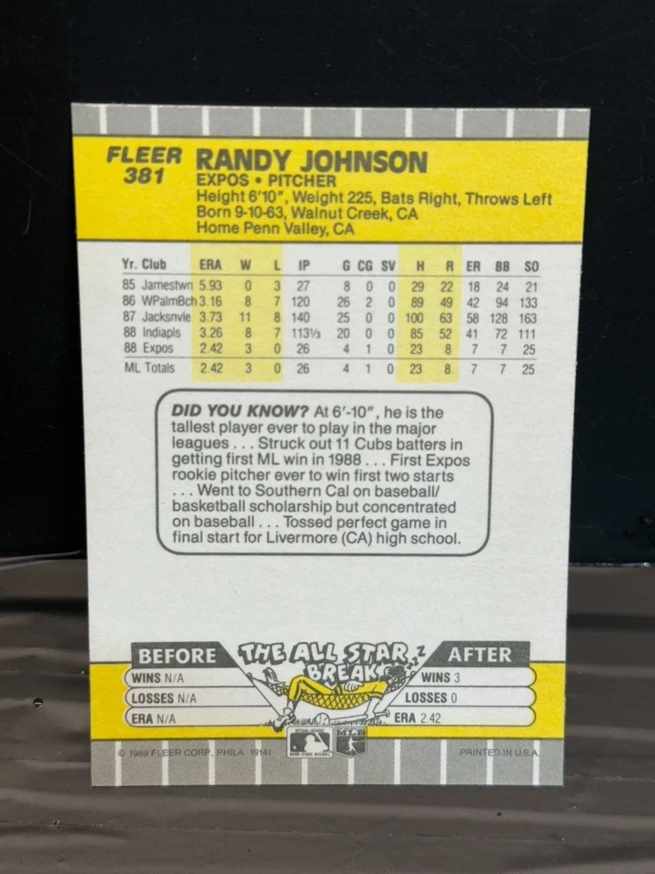 Anuncio Fleer Marlboro 1989 Randy Johnson parcialmente oscurecido tinte verde RC #381 🔥 Foto 4 de 4