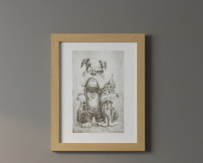 Wall Art- Exquisite Wood Engraving- "Mr Dog & Ms Cat", with frame, (25cm x 20cm)