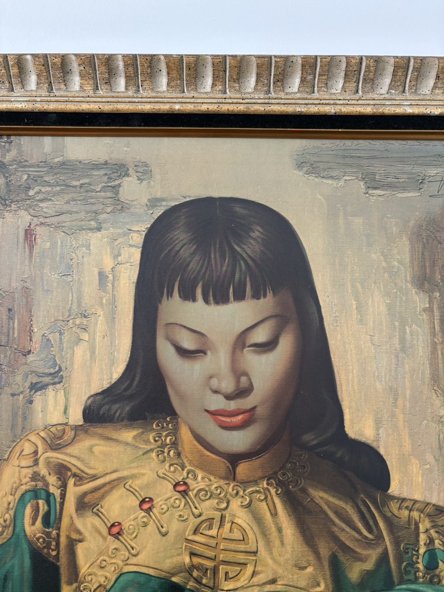 Vtg 1950s Framed VLADIMIR TRETCHIKOFF 'LADY FROM THE ORIENT' Green