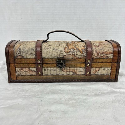 Wrap-Art Old World Map Globe Single Wine Bottle Wooden Chest Carrier With Handle