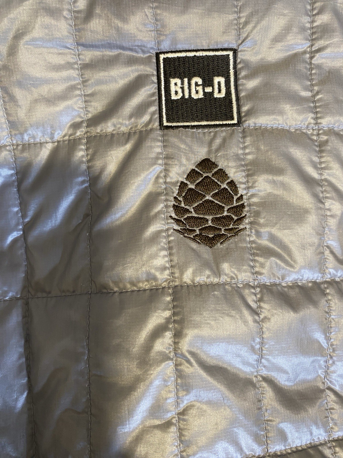 Stio Quilted Jacket L Gray Insulated Full Zip Puffer Outerwear Big D Patch