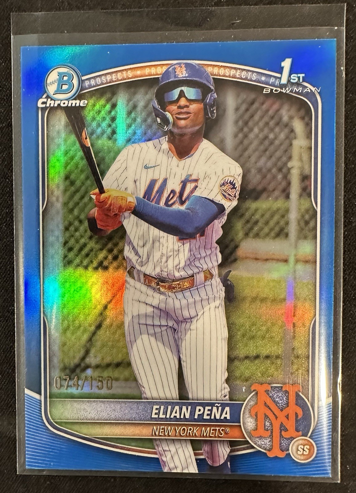 2025 Bowman Chrome Elian Pena Blue Refractor /150 RC #BCP-155 Mets