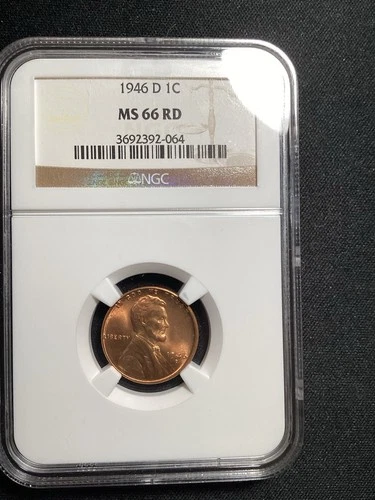 Beautiful High Grade 1946-D Lincoln Cent.  NGC GRADED MS66 RED