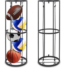 Vertical Ball Storage Rack, Wall-Mounted Garage Sports Equipment Black