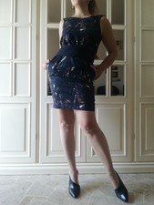 Abito tubino Max&Co fantasia astratta blu nero marrone S 40 IT elegante cotone