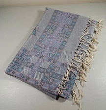 J. S. ONDO Madrid Pashmina Scarf Wrap Blue Pink Ivory Paisley Floral 27x68 NEW