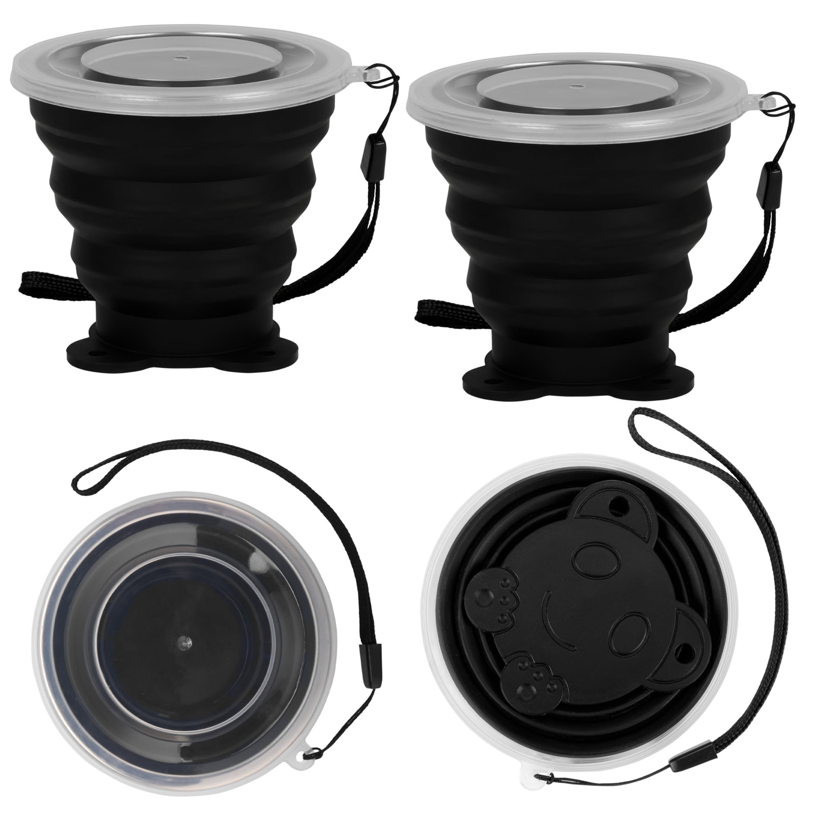Silikon-Becher Schwarzer Faltbar Kordeln - Tragbare Faltbecher 4er Pack