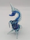 Vtg Hand Formed Murano Style Glass Prancing Unicorn Figurine In Blue