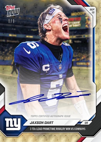 Jaxson Dart - 2026 NFL Topps NOW® - Card 16 Presale October 10 Chance @ 1/1 Auto
