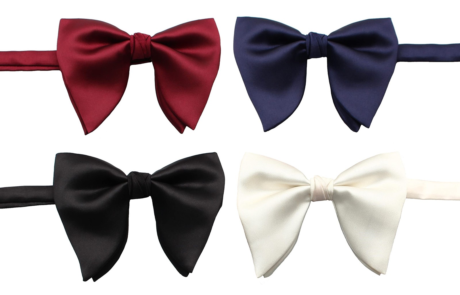Mens Oversized Satin Silk Bow Tie Solid Color Formal Tuxedo Big C- Champagne