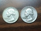 Lot of (2) 1964, 1959 Washington Silver Quarters. 90% Silver.
