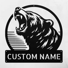 Custom Roaring Bear Metal Sign Animal Decor Wall Art Gift for Nature Lovers