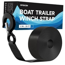 Heavy Duty Boat Trailer Winch Strap with Hook - 2" x 20' - 10,816lbs black