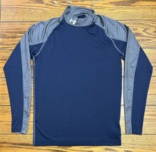 Under Armour Mock Neck Shirt Mens Small Navy Gray Coldgear Fitted Base Layer