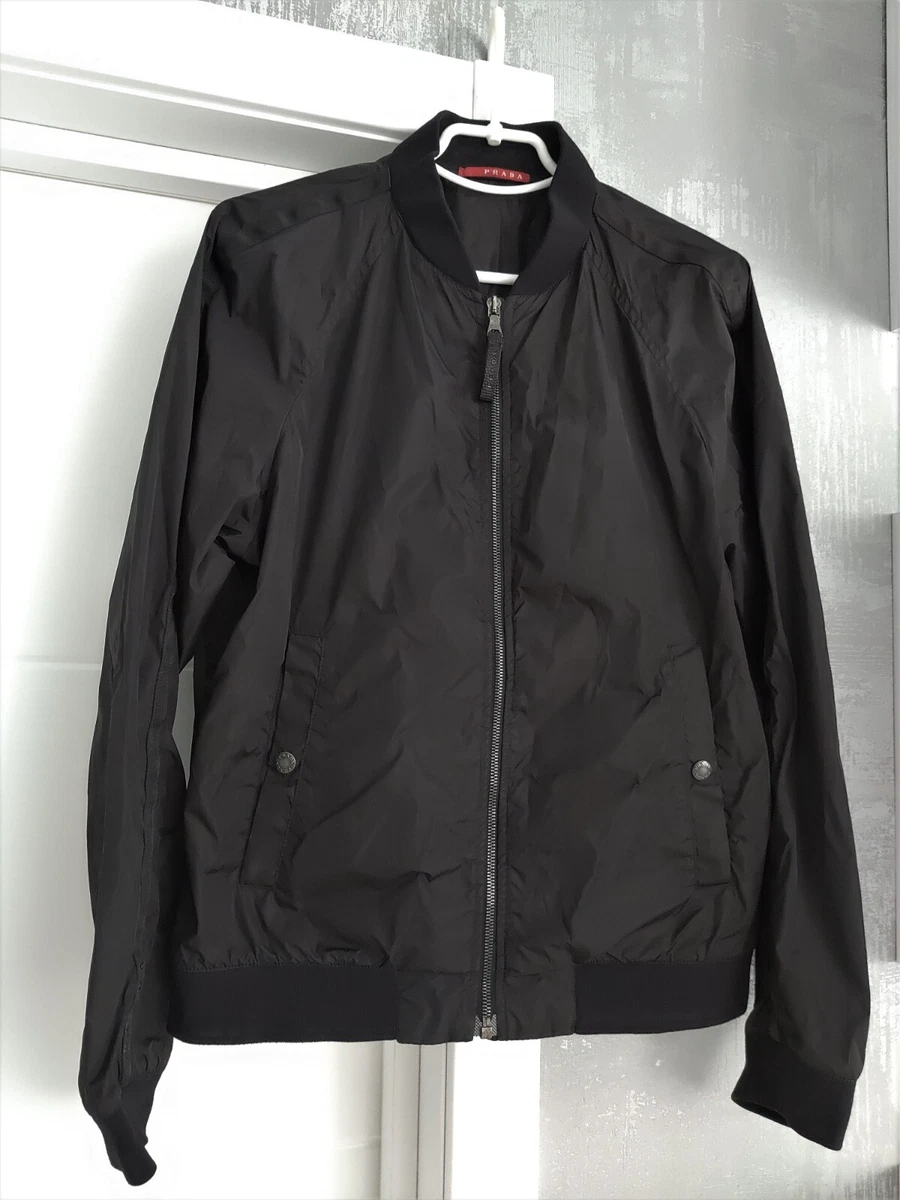 PRADA Mens Nylon Jacket Bomber Lightweight Varsity Black Windbreaker Sz S-M